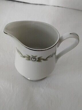 Bouquet By Diamond Porcelain Creamer with Green Floral Accent and Silver Trim